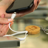 Bamboo Charging Cable Key Ring - Round - 121411